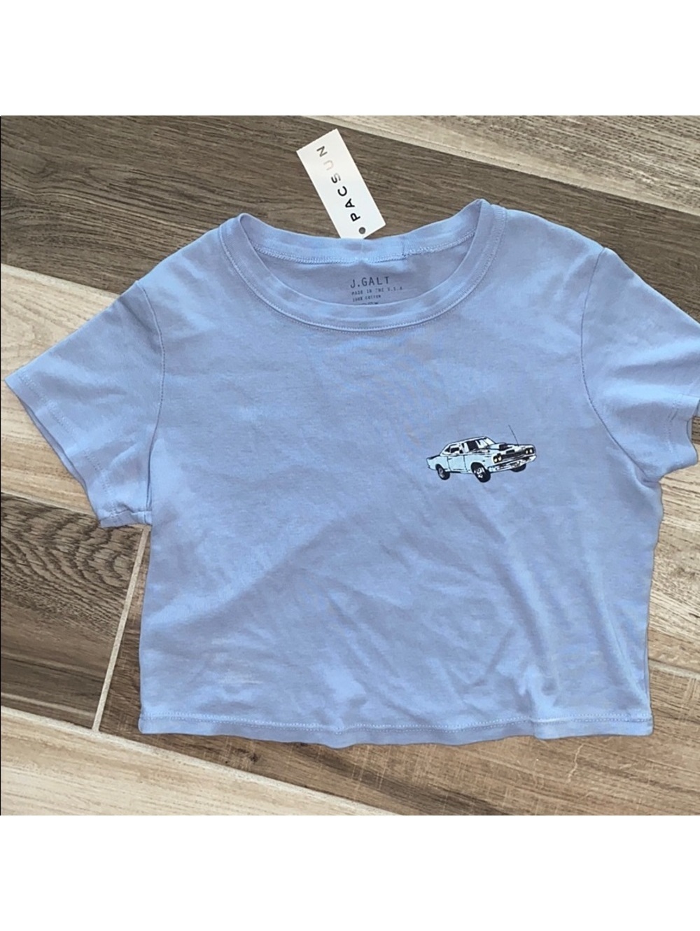 PacSun Women's Light Blue Crop Top with Motor Show Graphic, New with Tags, One-4